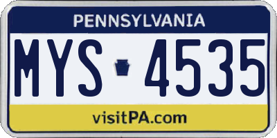 PA license plate MYS4535