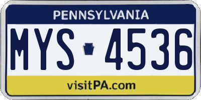 PA license plate MYS4536