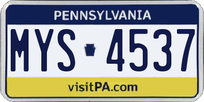 PA license plate MYS4537