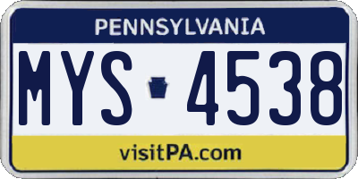 PA license plate MYS4538