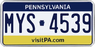 PA license plate MYS4539