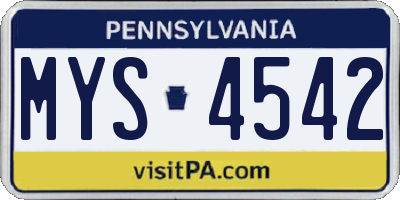PA license plate MYS4542