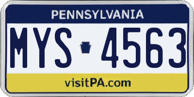 PA license plate MYS4563