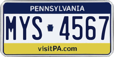 PA license plate MYS4567