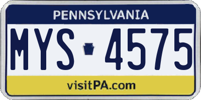 PA license plate MYS4575