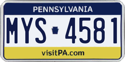 PA license plate MYS4581