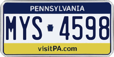 PA license plate MYS4598