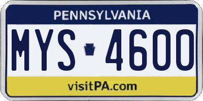 PA license plate MYS4600