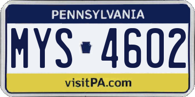 PA license plate MYS4602