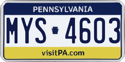 PA license plate MYS4603