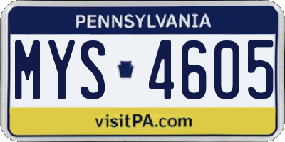 PA license plate MYS4605