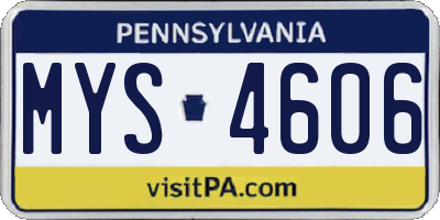 PA license plate MYS4606