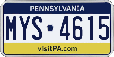 PA license plate MYS4615