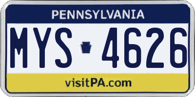 PA license plate MYS4626