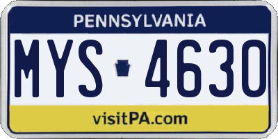 PA license plate MYS4630