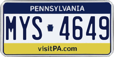PA license plate MYS4649