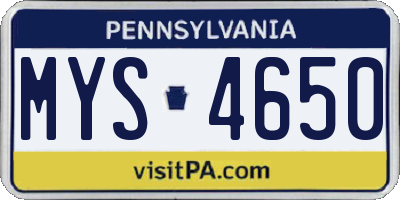 PA license plate MYS4650