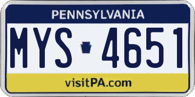 PA license plate MYS4651