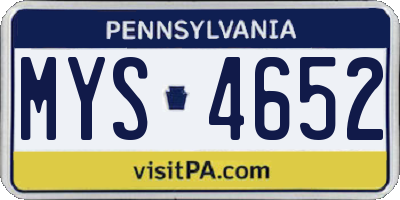 PA license plate MYS4652
