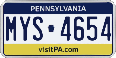 PA license plate MYS4654