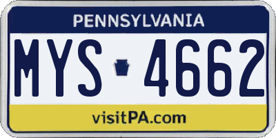 PA license plate MYS4662