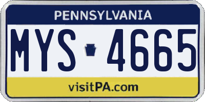 PA license plate MYS4665