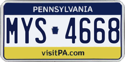 PA license plate MYS4668
