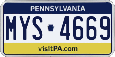 PA license plate MYS4669