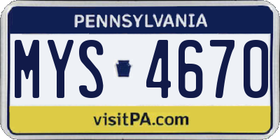 PA license plate MYS4670