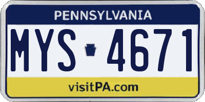 PA license plate MYS4671