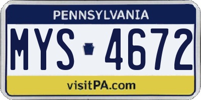 PA license plate MYS4672