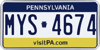 PA license plate MYS4674
