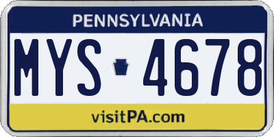 PA license plate MYS4678