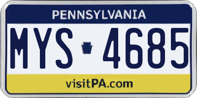 PA license plate MYS4685