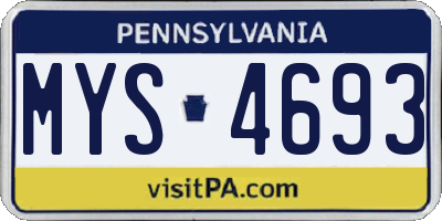 PA license plate MYS4693