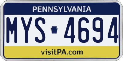 PA license plate MYS4694