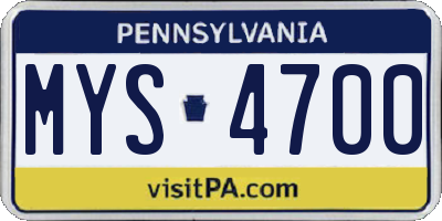 PA license plate MYS4700