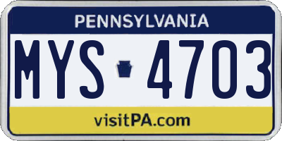 PA license plate MYS4703