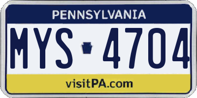 PA license plate MYS4704