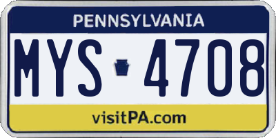 PA license plate MYS4708