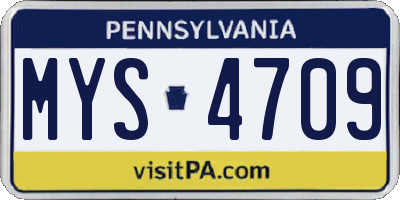 PA license plate MYS4709