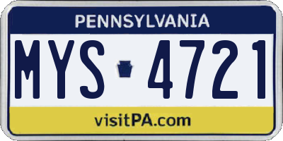 PA license plate MYS4721