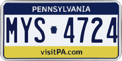 PA license plate MYS4724