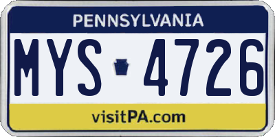 PA license plate MYS4726