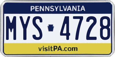 PA license plate MYS4728