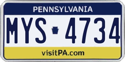 PA license plate MYS4734