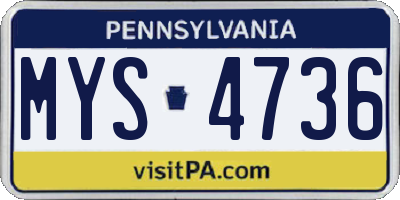 PA license plate MYS4736