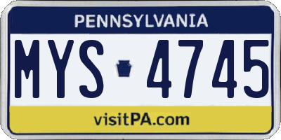 PA license plate MYS4745