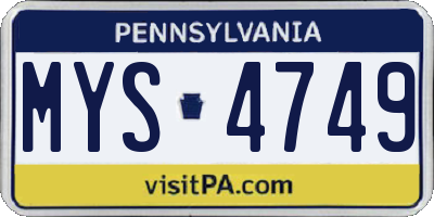 PA license plate MYS4749