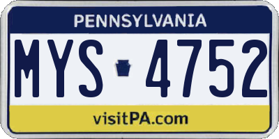 PA license plate MYS4752